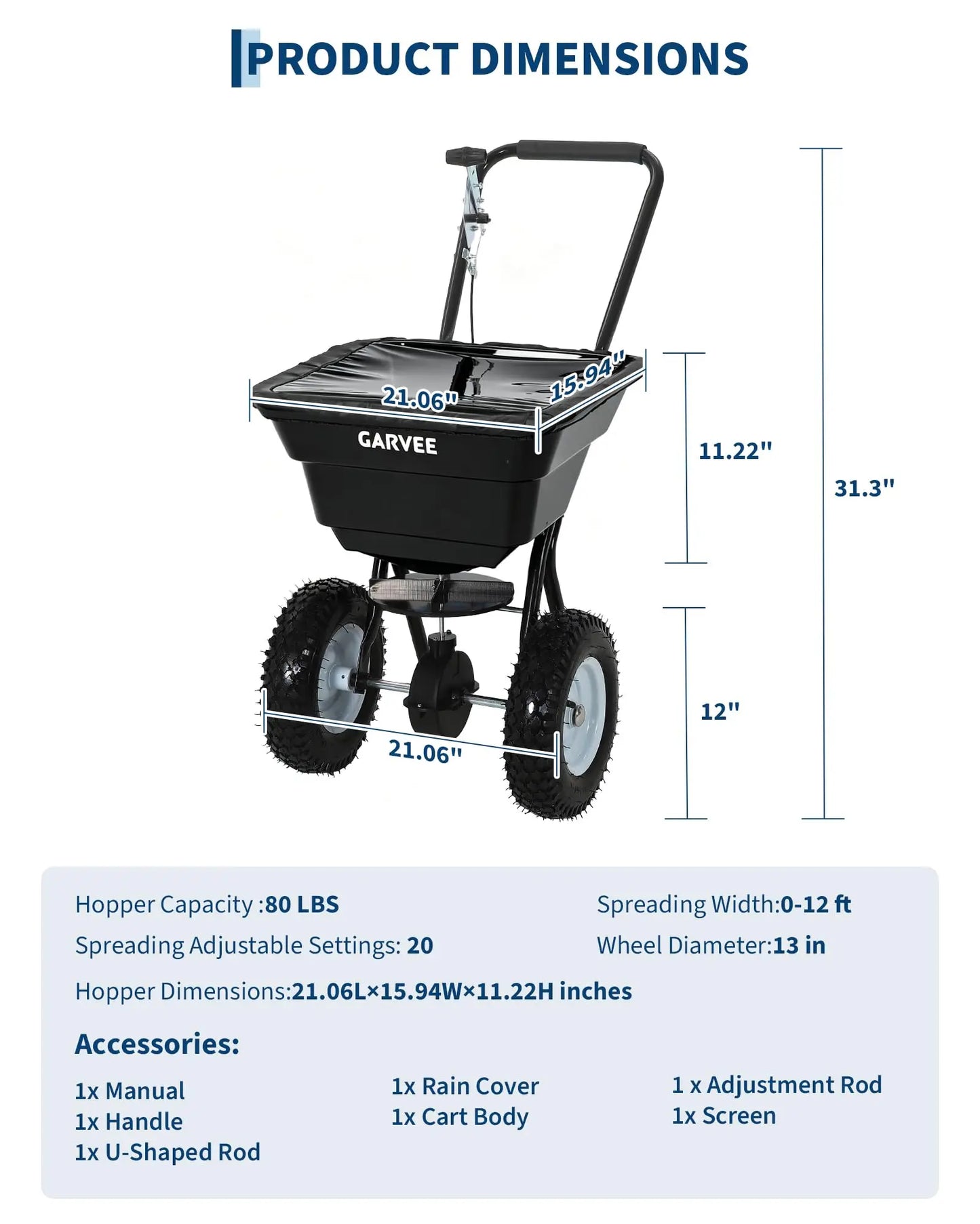 HiMISS Heavy Duty 80Lb Lawn Spreader Walk Behind Broadcast Spreader