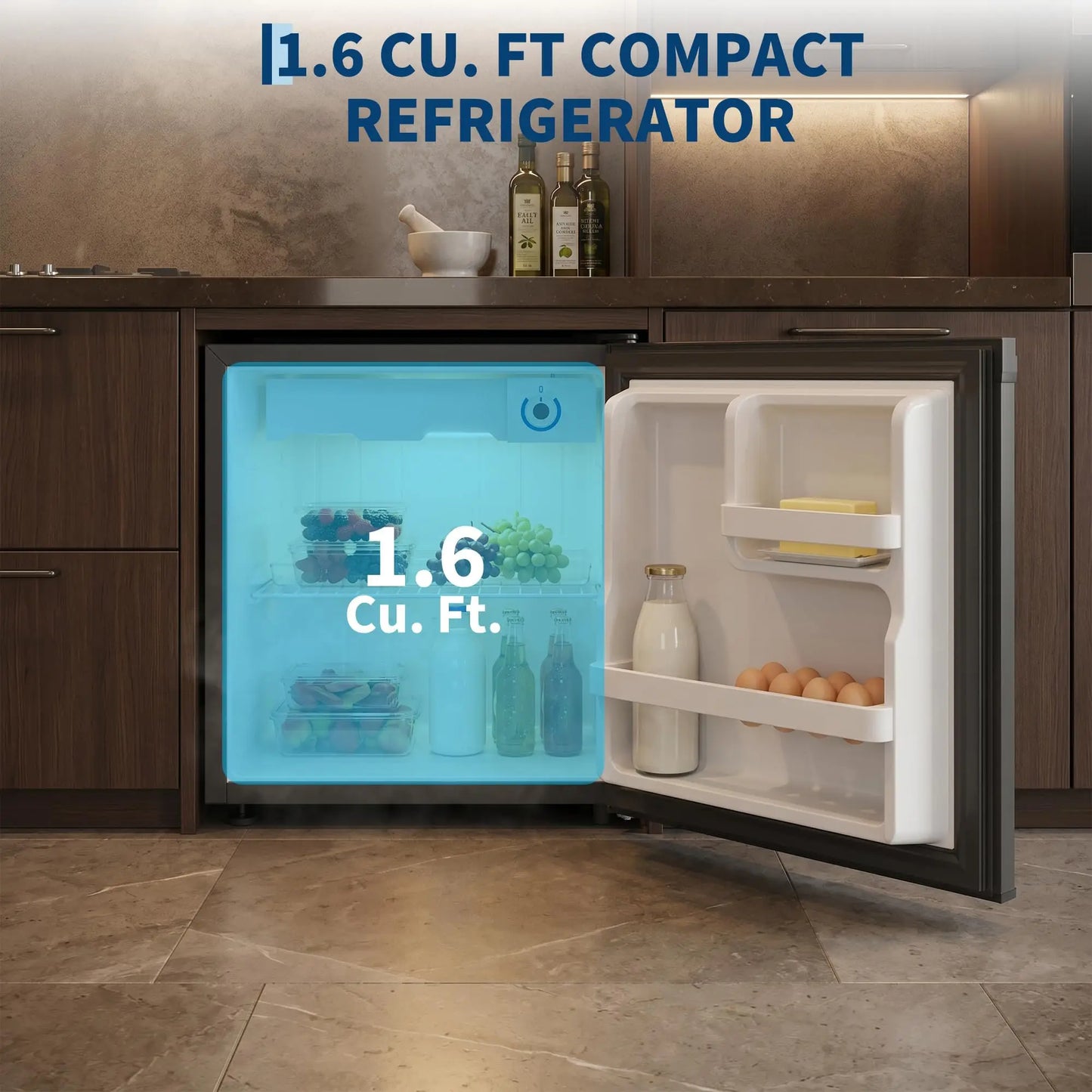 1.6 Cu. Ft. Mini Refrigerator Single-Door Compact Fridge with Freezer