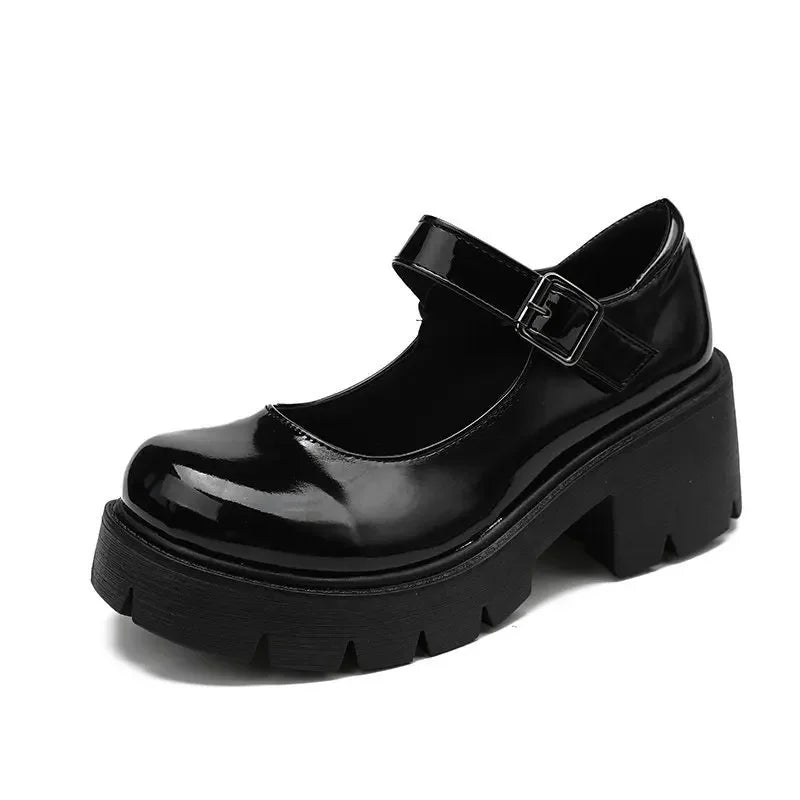 Zapatos de tacón alto Mary Jane de charol para mujer, estilo japonés, con plataforma al tobillo, hebilla, uniforme JK, zapatos Lolita