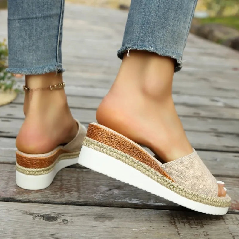 New Women Sandals Low Heels Wedge Shoes Summer Zapatos Mujer Peep Toe Platform Ladies Slippers Sandalias De Mujer Verano 2025