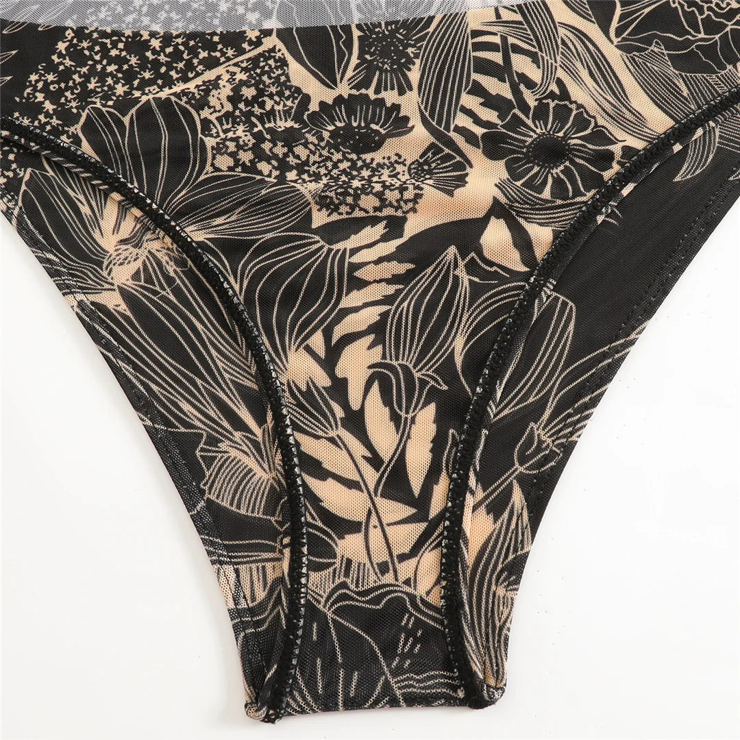 S - XXL 3PCS New Printed Long Sleeve With Pants Sarong Women Swimwear One Piece Swimsuit Female Bather Bathing Suit Swim V7180