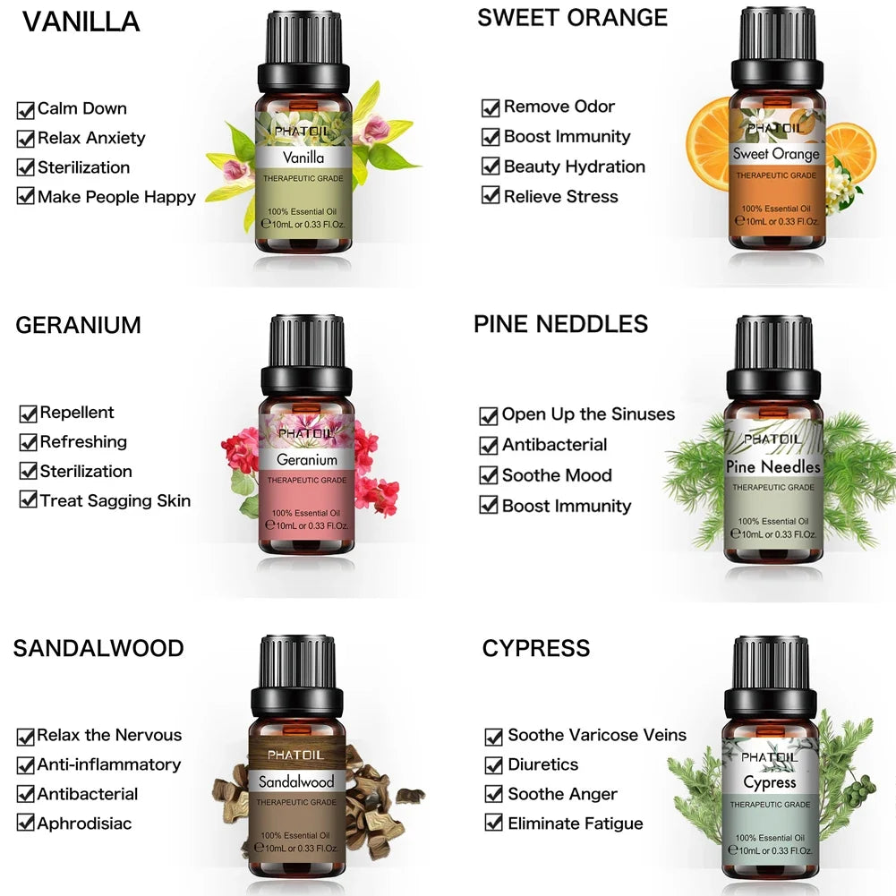 PHATOIL 10ml Ginger Essential Oil for Perfume Candles Making Spa Massage Humidifier Rose Jasmine Pine Needles Tangerine Thyme