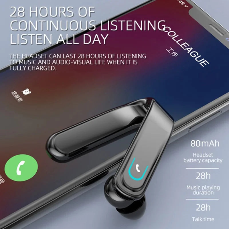 Bluetooth Business Headset Wireless Bluetooth5.0 Earphone Waterproof Sport Earhook Headphone HIFI Stereo Earbuds with Microphone