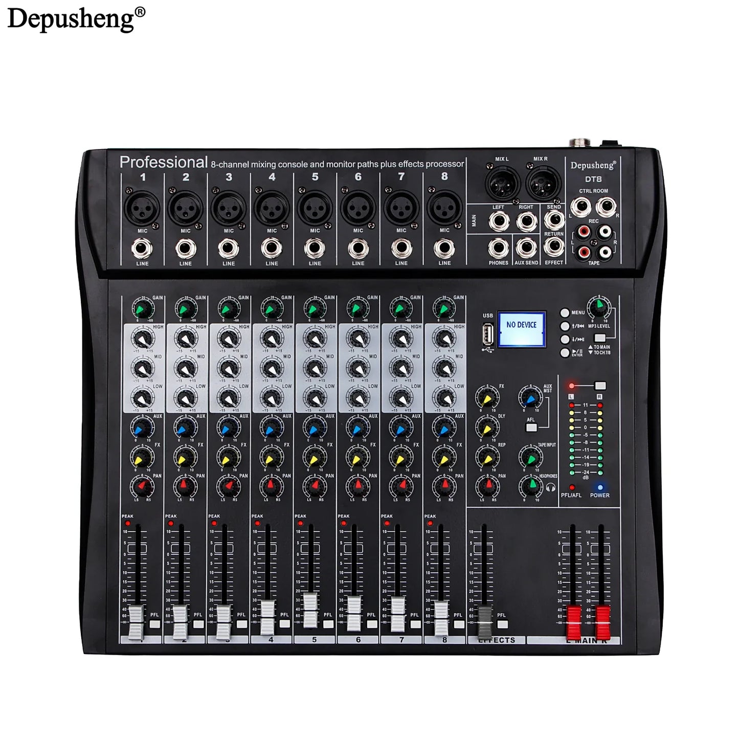 Audio Mixer 6/8/12 Channels Professional DJ mixer LR microphone/line input, AUX,FX processor MP3, headphones, +48V Phantom