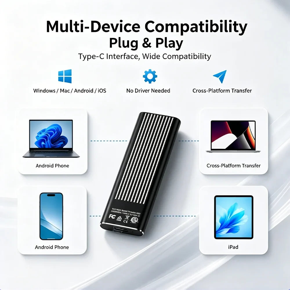 High Speed External Portable SSD 6TB 12TB Plug and Play Mobile Hard Drive Compatible with Windows IOS Android DevicesHigh Speed