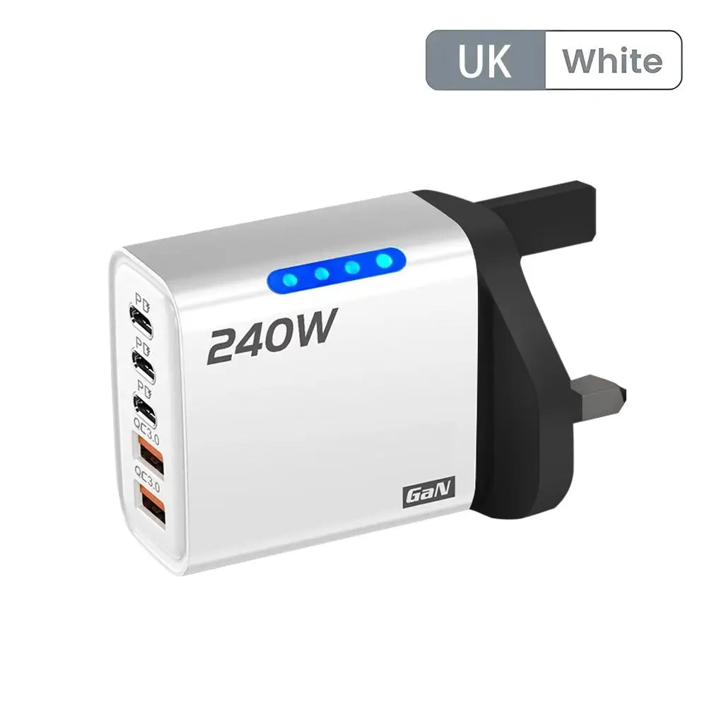 Type C USB 240W Fast Charging Charger GaN USB C Phone Charger Wall Adapter Quick Charge 3.0 With PD Cable For iPhone 17 Samsung