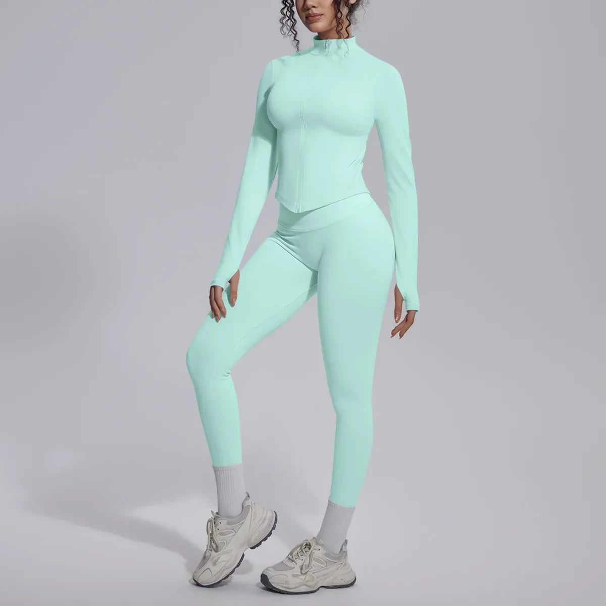 Women's Seamless Yoga Sets Sports Fitness Zipper Long-Sleeve Jacket Slim-fit Hip Lift Pants Suits Workout Training Gym Sets