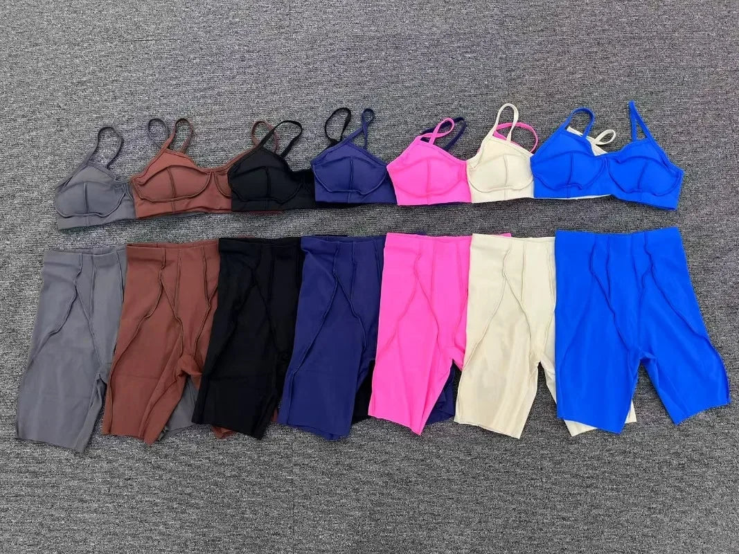 2-Piece Yoga Set – Open Back Sports Bra & High Waist Shorts