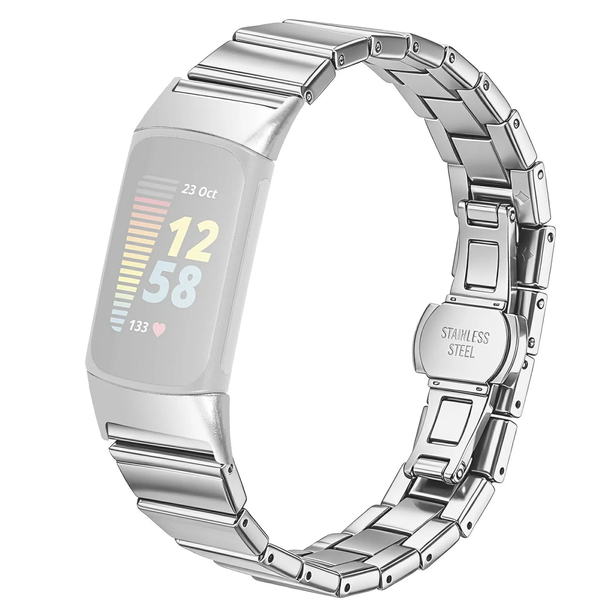 Fitbit Charge 5 & 6 Slim Stainless Steel Link Band, Silver