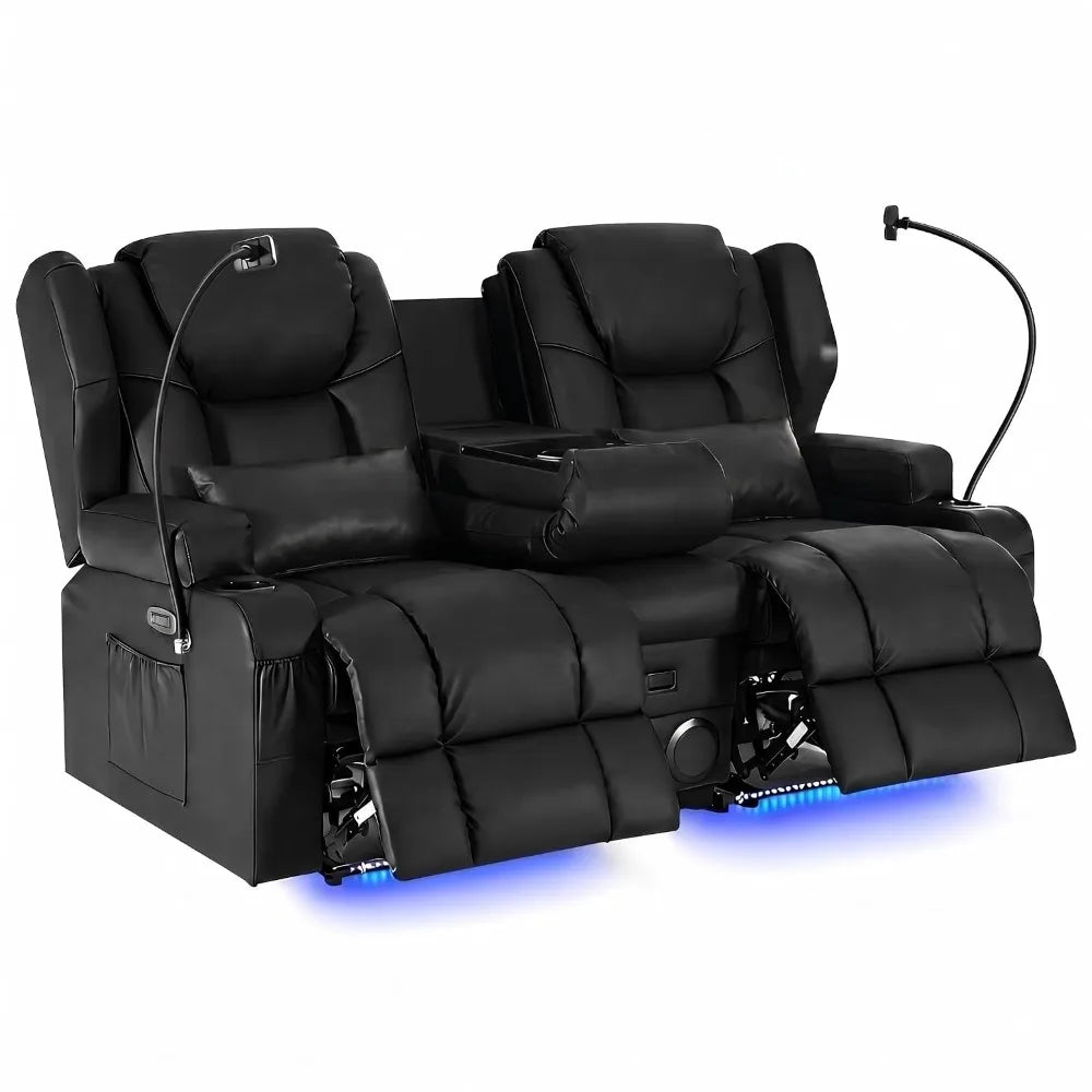 Power Recliner Loveseat for Living Room, Loveseat Sofa with Center Console, USB Type-C Port, PU Leather Chair with, Customized