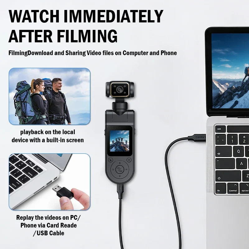 4K Handheld Pocket Camera Rotatable Mini Body Cam HD Night Vision LCD Screen For Youtube Outdoor Travel Sports Vlog Recording