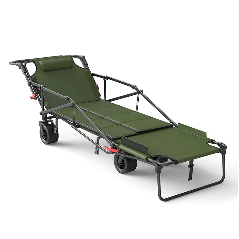 Foldable Camping Wagon with Tank Wheels Outdoor Beach Cart Reclining Design Push Trolley Portable Folding Trailer for Camping