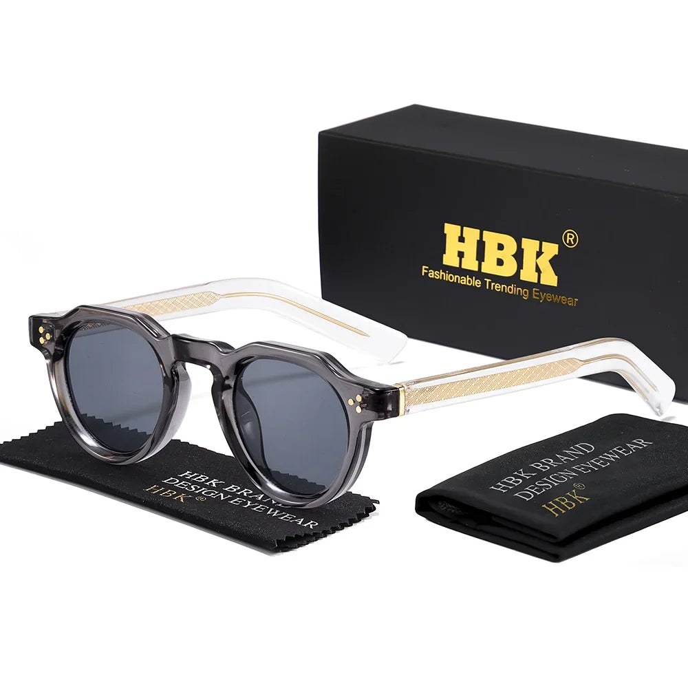 HBK Retro Small Round Men Sunglasses High-Quality Thick Style Women Outdoor Travel Business Driving Decorative Glasses UV400