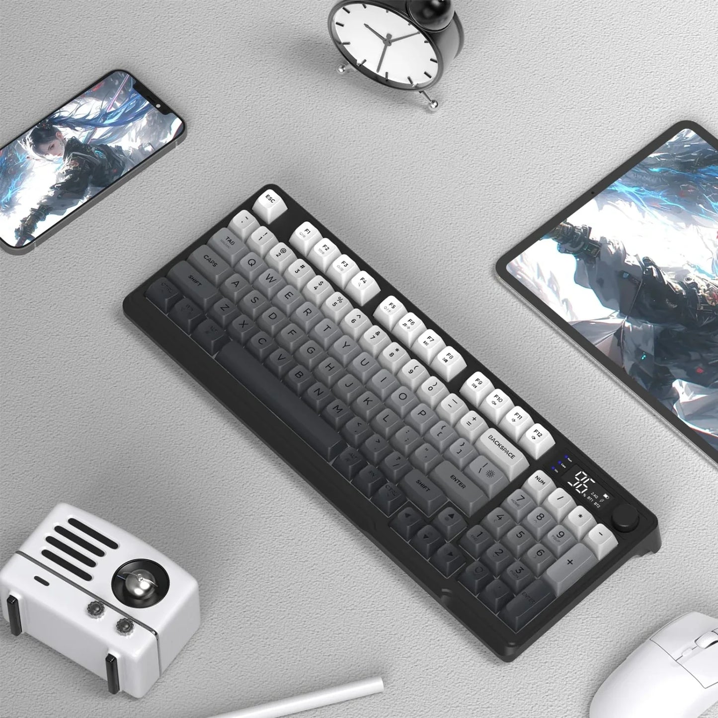 M96 Wireless Keyboard and Mouse Set, Bluetooth&2.4G, Smart Screen, 96 Keys, RGB, Silent Keyboard Mouse Combo