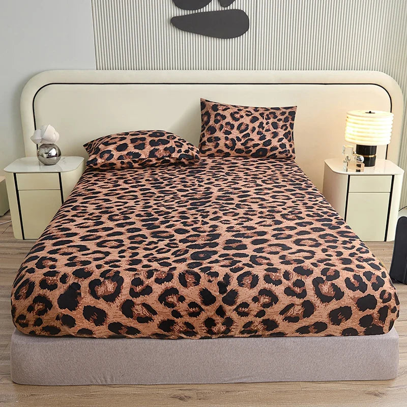 3Pcs/Set or 1Pcs Leopard Print Fitted Sheet, Animal Pattern Bedding Set with Pillowcases, Soft Microfiber Bed Sheet for Bedroom