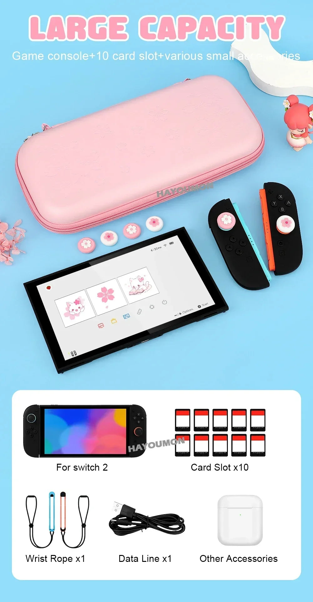 Portable Carrying Case for Switch 2 Traveling Bag Hard Shell Protective Cover with 10 Games Card Slots and 4pcs Joystick Covers