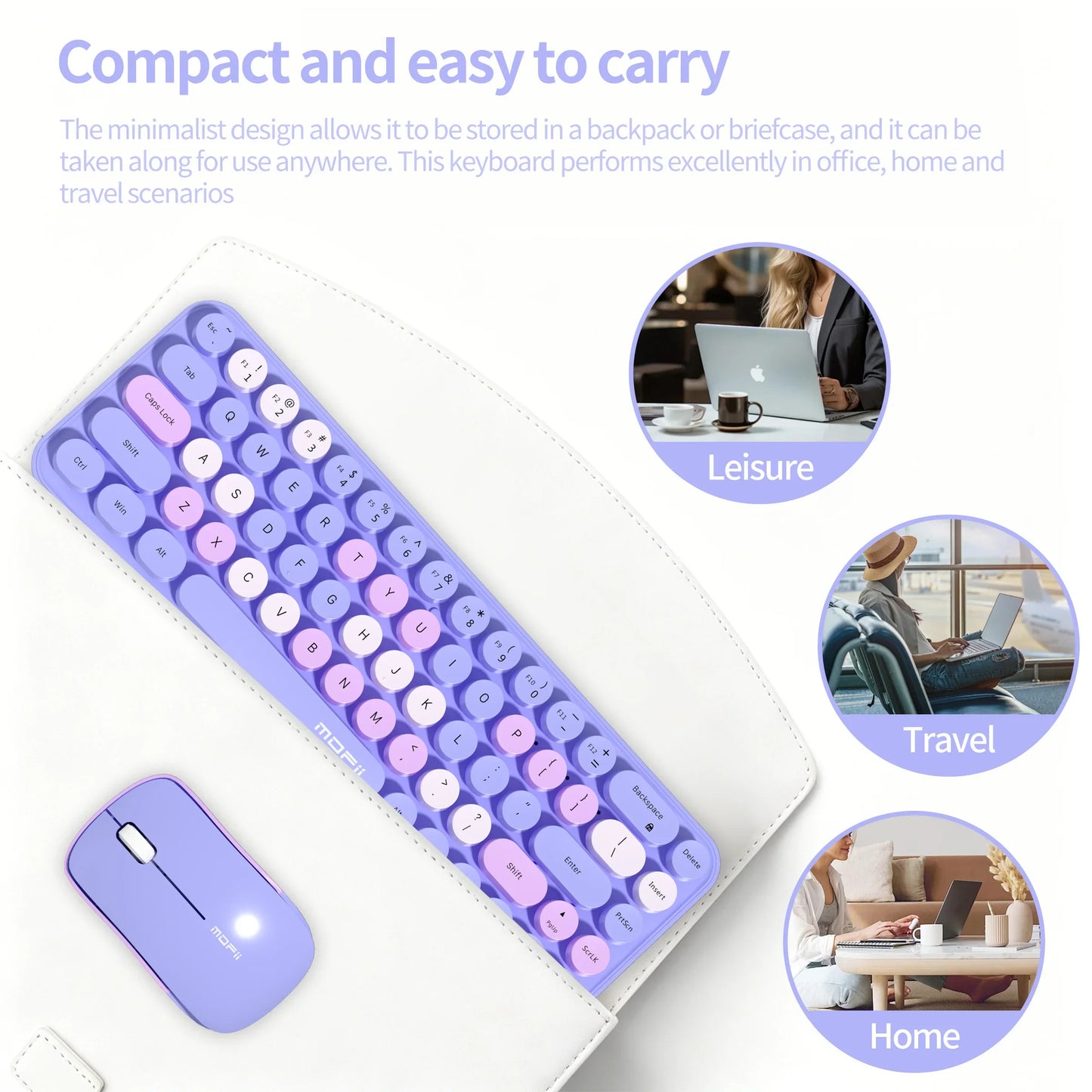 MOFii Idol Wireless Keyboard Mouse Combo, Macaron Gradient, Quiet Compact Portable Set for Laptop/Desktop Office