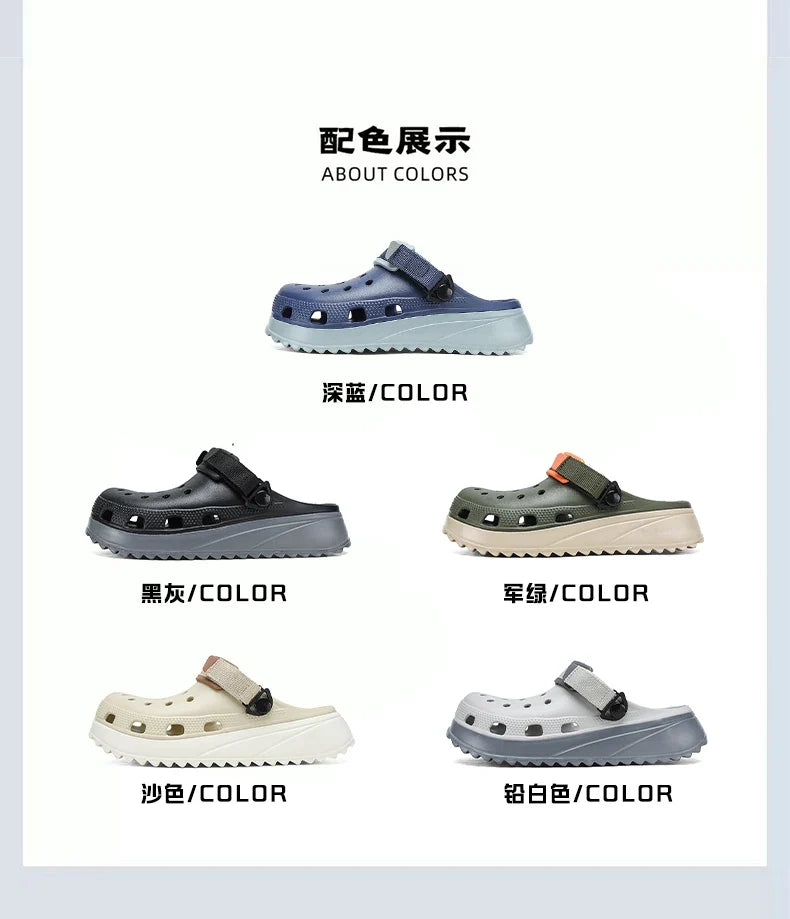 Casual Clogs Men 2026 New Trendy Summer Beach Sandals for Men Thick-bottom EVA Garden Shoes Closed-toe Fashion Slippers for Men
