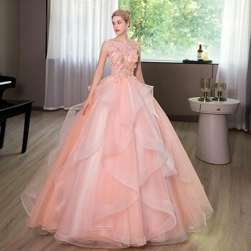 Vestidos de Quinceañera Rosa Oscuro con Cuello Halter sin Mangas para Fiesta de Gala, Vestido de Princesa Sencillo con Flores, Talla Grande Personalizado