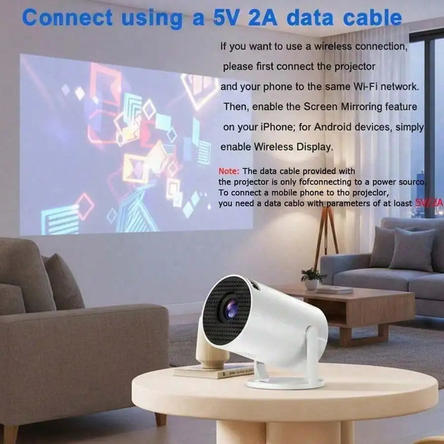 Projector - Supports 4K resolution, brightness 5000 lumens, 240 °   Full-angle projection, automatic keystone correction and autofocus, WiFi 6 and Bluetooth 5.3 wireless projection, ultra-quiet design ≤26 decibels