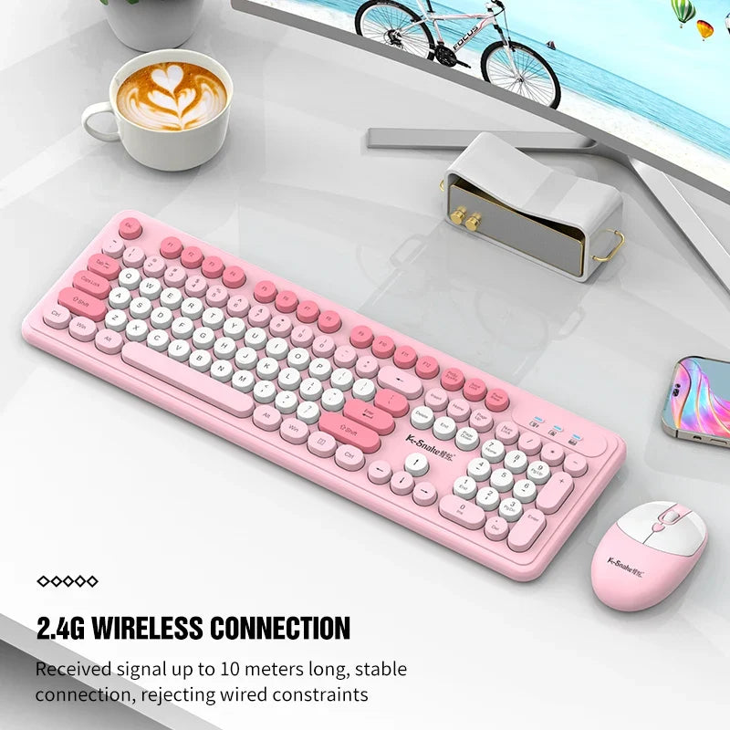 K-Snake WK200 Wireless Keyboard Mouse Set Cute Punk Keycap USB Wireless Business Keyboard Mouse Set Laptop Typing Office