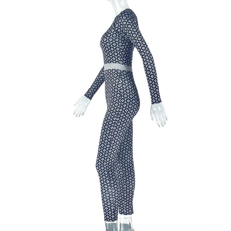 Women's Fashion Sets Slim Print Pants Y2K O-neck Long Sleeve Top Stretch Hip Package Pencil Trousers 2025 Spring Sexy Lady Suits