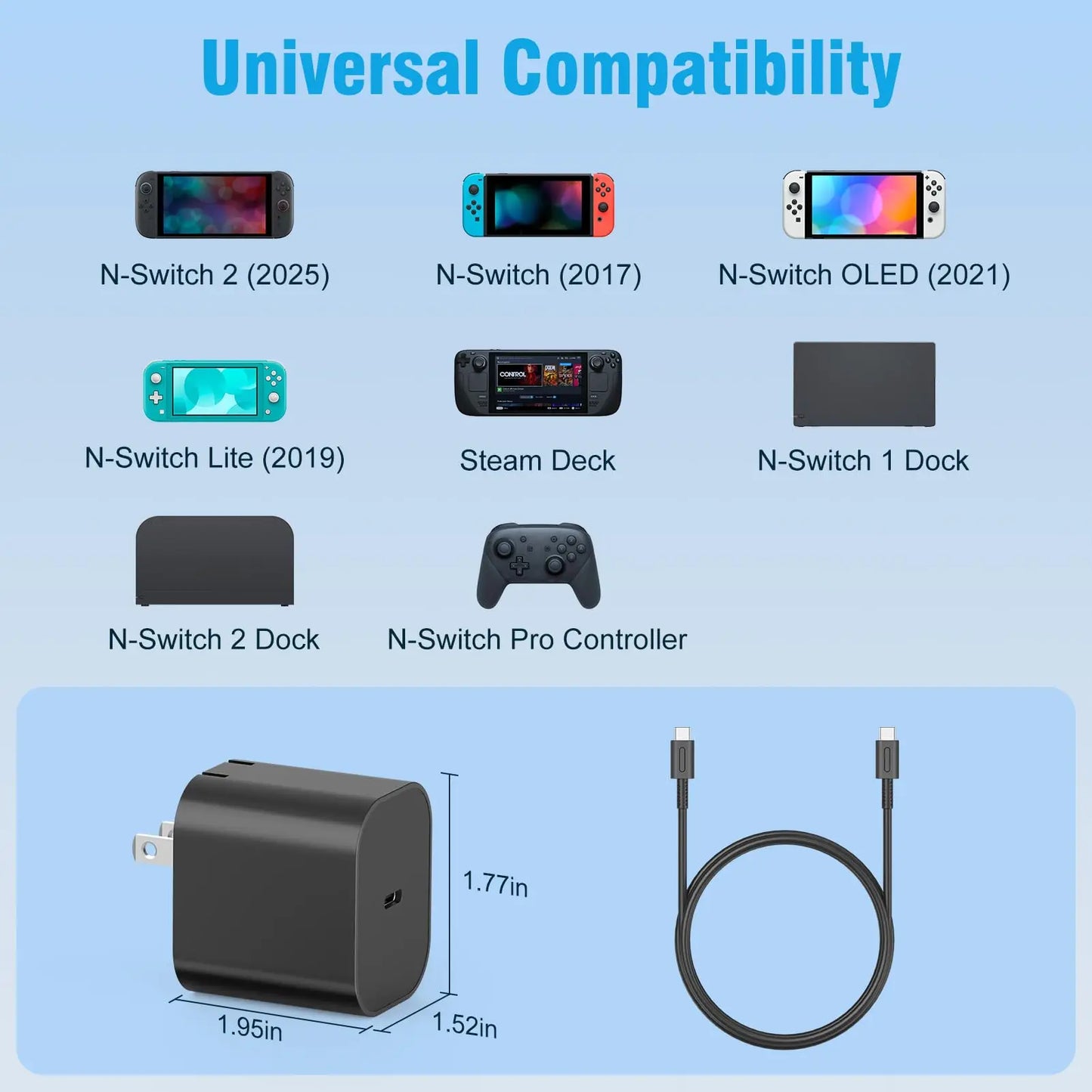 AC Power Supply Adapter for Switch 2 EU/US/UK/AU Plug Game Console 60W Charging USB Type C Power Supply Charging Game Accessory