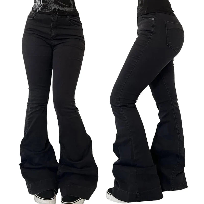 2025 Women's Concise High Waist Flared Jeans Stretchy Slim Fit Casual Chic Trendy Denim Pants Goth Harajuku Y2K Female Trousers