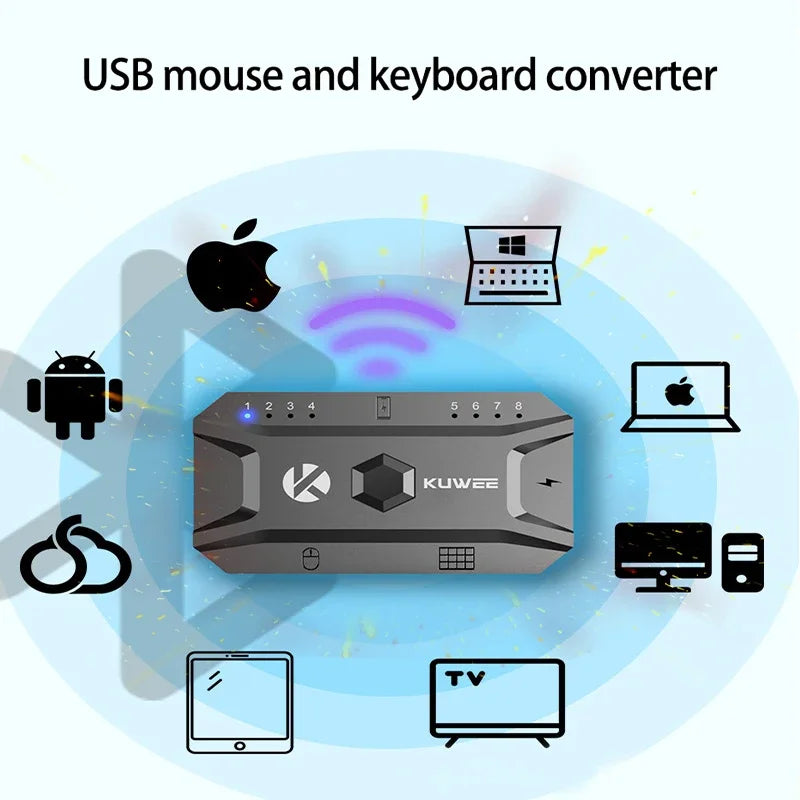 5.0 Bluetooth Converter USB Wired Keyboard & Mouse to Wireless USB Hub Adapter Supports 8 Devices For Tablet Laptop Cell Phone