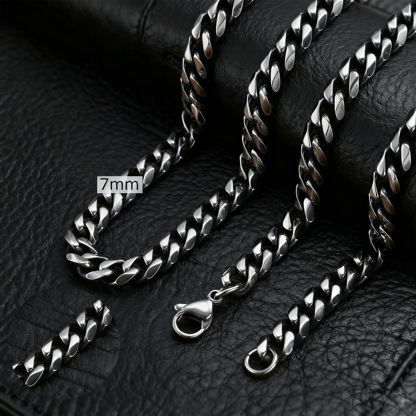 3-11mm Classic Cuban Chain Necklace for, Silver Black Gold Grey Color