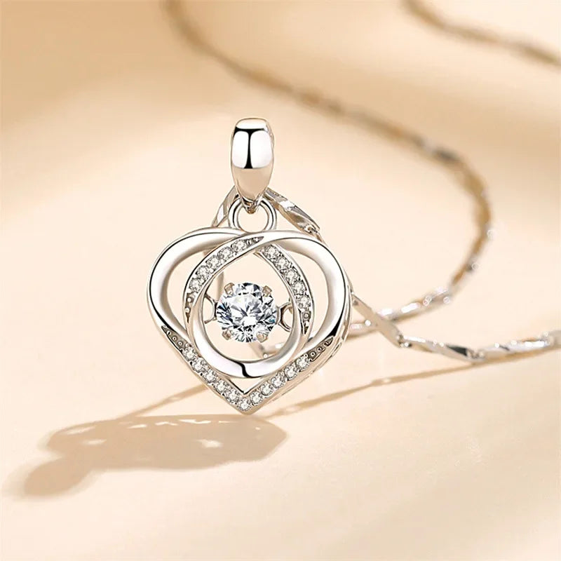 925 Sterling Silver Heart Shaped Necklace Bracelet Set for Women