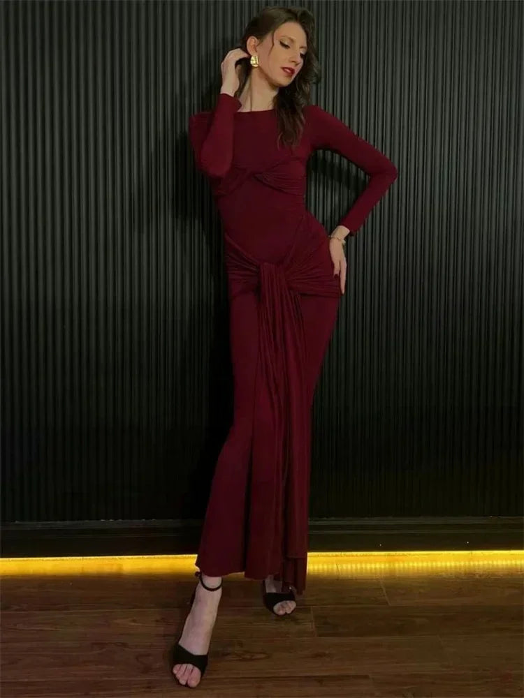 Vestido largo plisado sexy de mujer Tossy, retazos, retorcido, ajustado, manga larga, color sólido, estilo Y2k, para otoño, ropa de calle, vestido ajustado para mujer