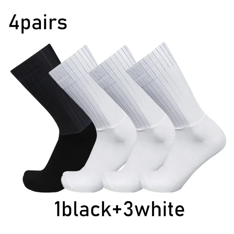 Socks 4pairs/set Aero Pure Color Cycling Silicone Sports Non-slip Pro Racing Bicycle Socks Summer Cool Calcetines Ciclismo