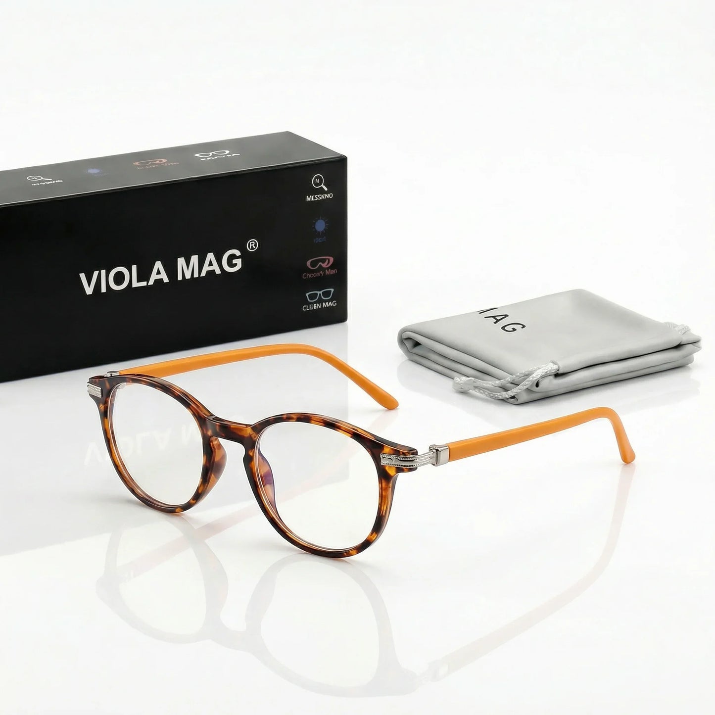 VIOLA MAG Retro Contrasting Round Frame Reading Glasses, Ultra Light Anti Slip Commuting Reading Daily, with Storage Bag