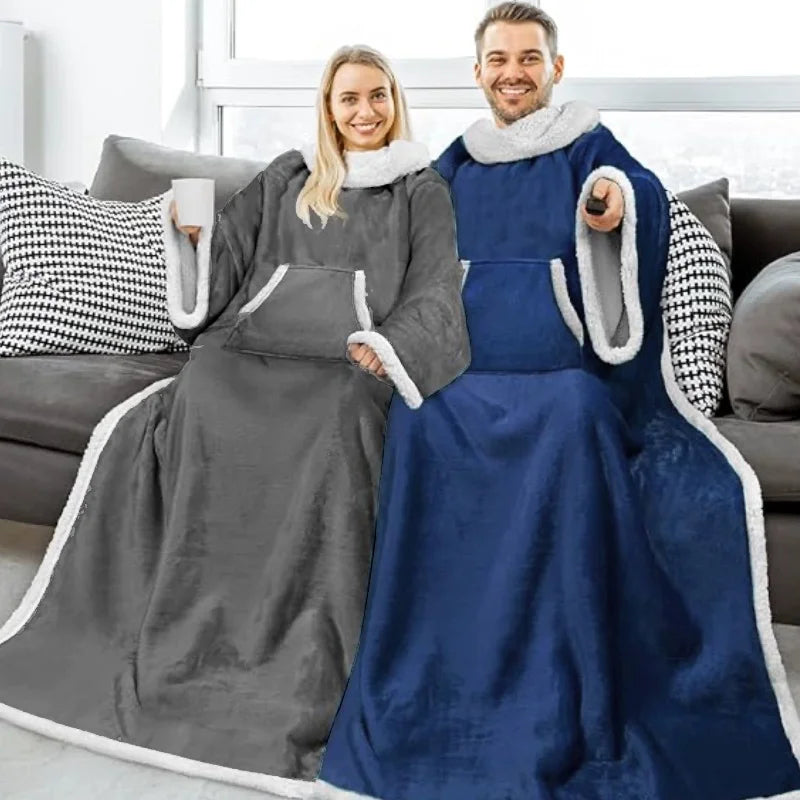 Grey Wearable Lazy TV Blanket With Sleeve,TV Sofa Blankets For Men Women,Thick Fleece Blanket Winter Adult Cozy Soft Nap Blanket