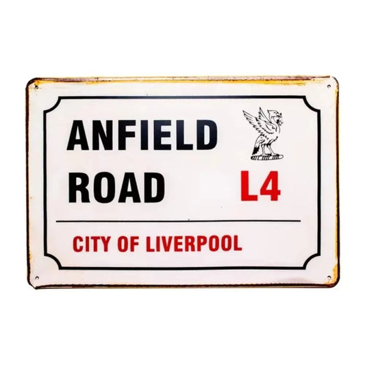 BrandName Big Aluminum Anfield Road Sign | Vintage Liverpool Theme | Metal Plaque Decor for Home Bar Walls