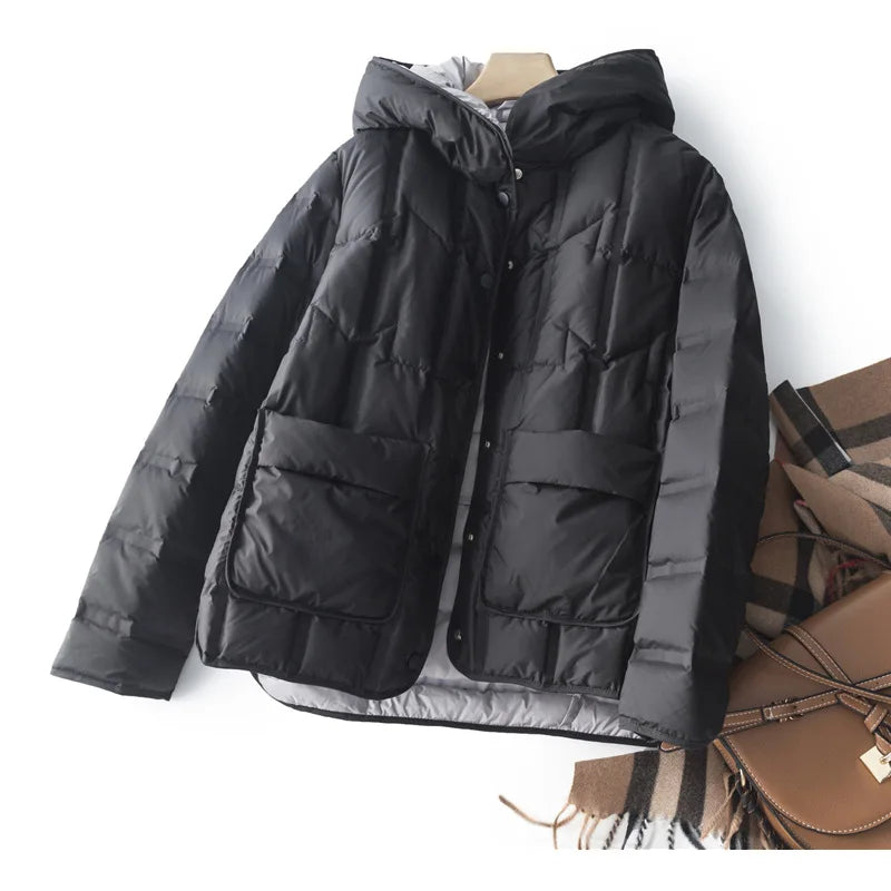 90% White Duck Down Women Down Jackets 2023 New Female Stand Collar Single-Breasted Puffer Jacket Casual Loose Hooded Parkas