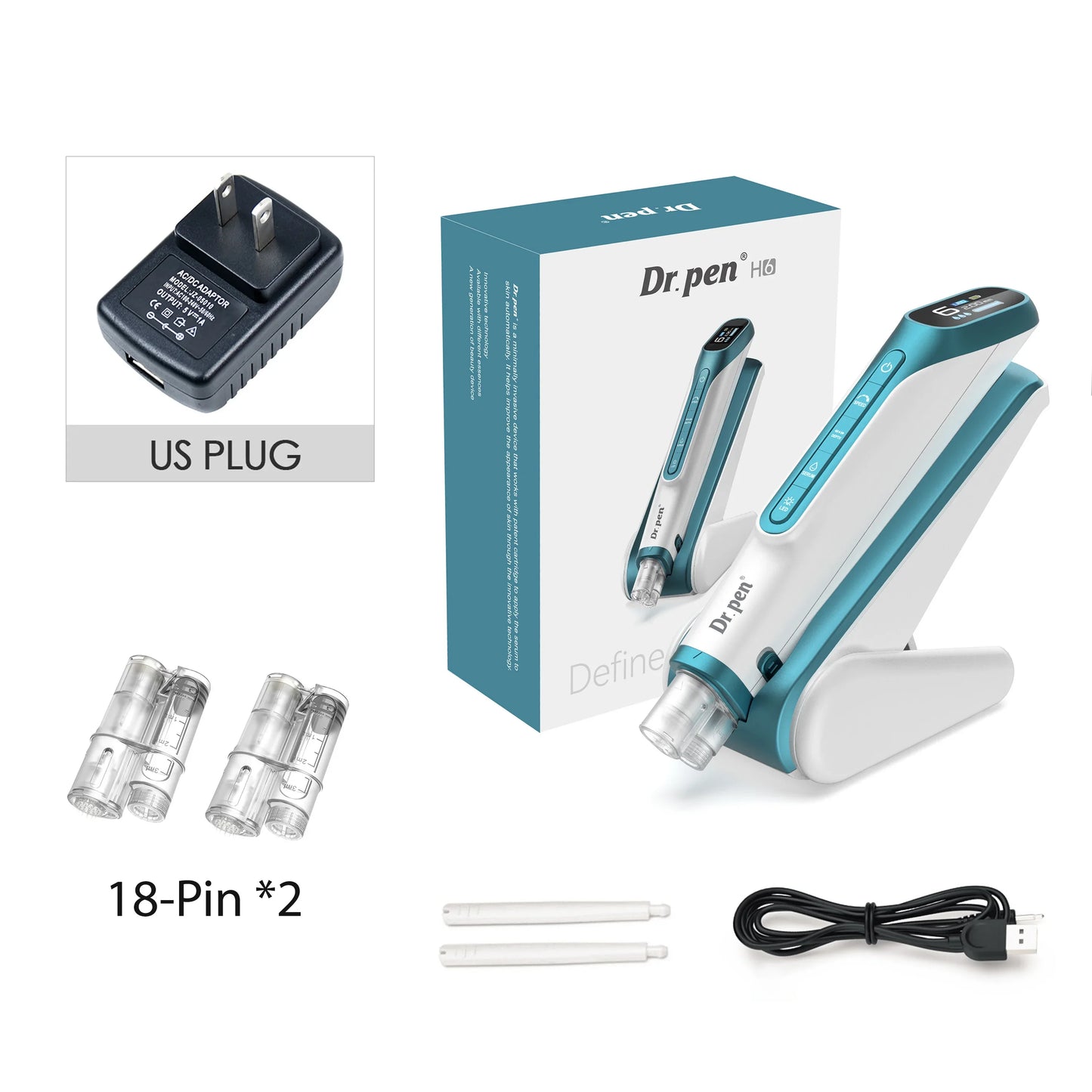 Dr. Pen H6 Derma Pen Serum Infusion Microneedling Pen with 2pcs Cartridge Needle Length 0.25 MM