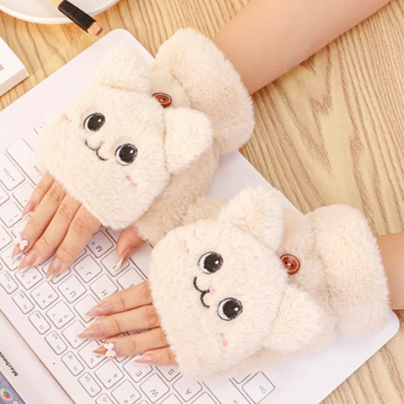 Manoplas de peluche de gato kawaii