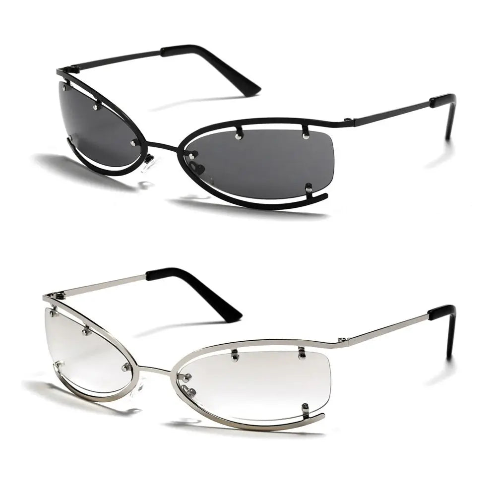 Fashion Y2K Wrap Around Sunglasses for Women Men Rimless Sun Glasses 2000'S Punk Sunglasses Goggles Shades UV400 Eyewear