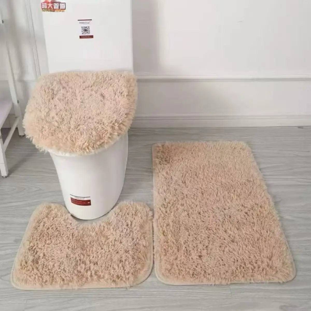 3 Pieces Bathroom Rug Set Bath Mat Toilet Lid Cover U Shape Rug Soft Washable Floor Mat for Shower Laundry Room Kitchen Tub