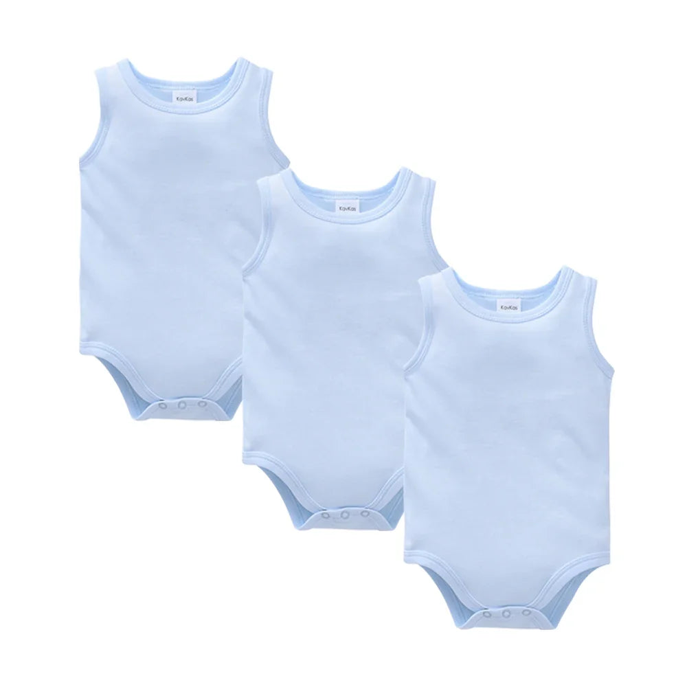 Kavkas 3 Pcs Summer Unisex Baby Vest Bodysuit 100% Cotton Sleeveless Newborn Solid Clothes 0-24 Months Clothing