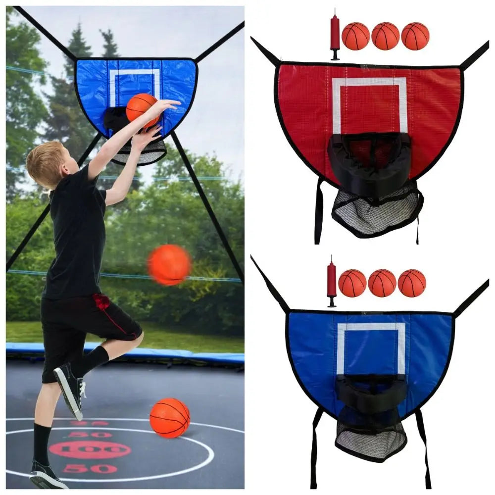 Foldable Trampoline Basketball Hoop Kit Safety Multipurpose Basketball Training with Pump and Ball Fun Mini Basketball Hoop