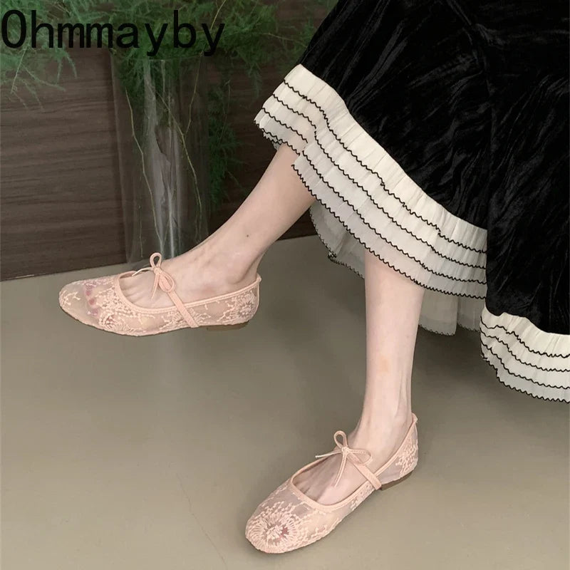 2026 Spring Lace Women Mary Jane Shoes Fashion Slip On Comfort Street Style Soft Sole Female Dress Flats Shoes