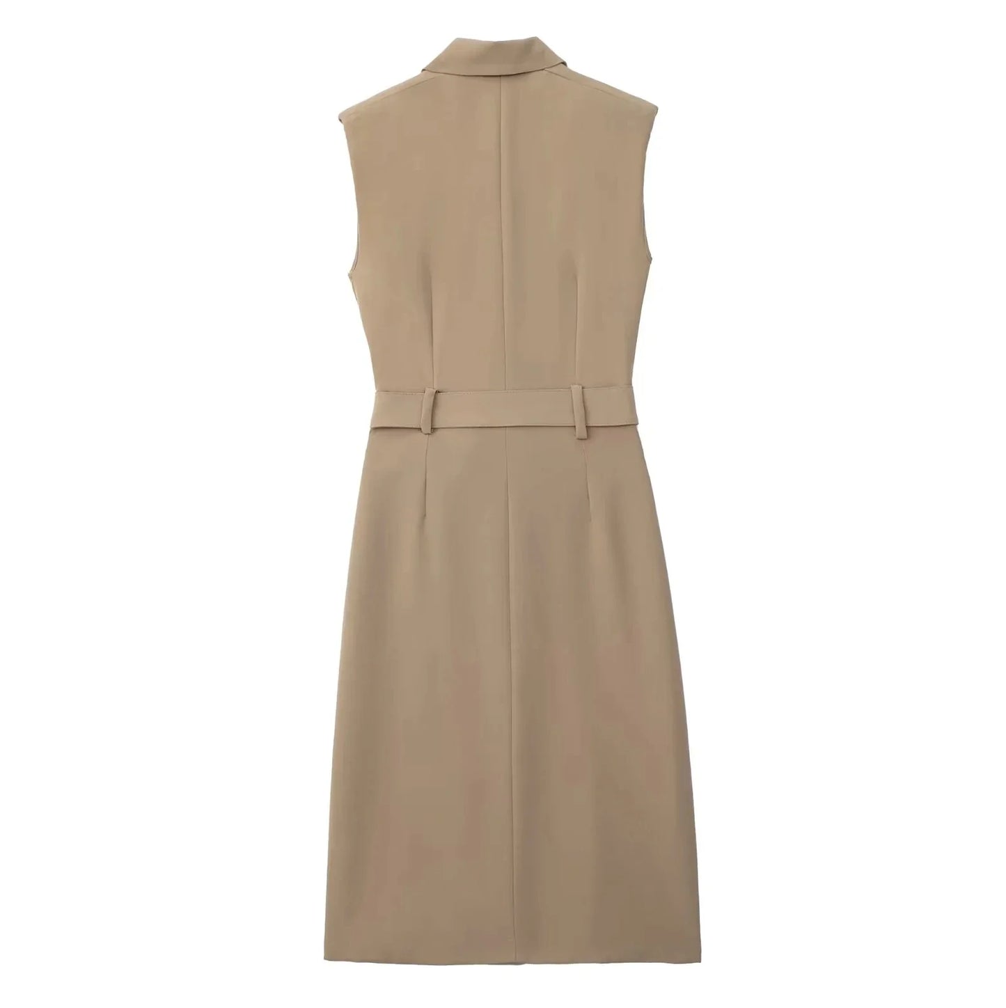 Foridol Khaki Double Breasted Sleeveless Office Windbreaker Style Dress Turn Down Collar Lady Elegenta Vintage Belt New Vestidos