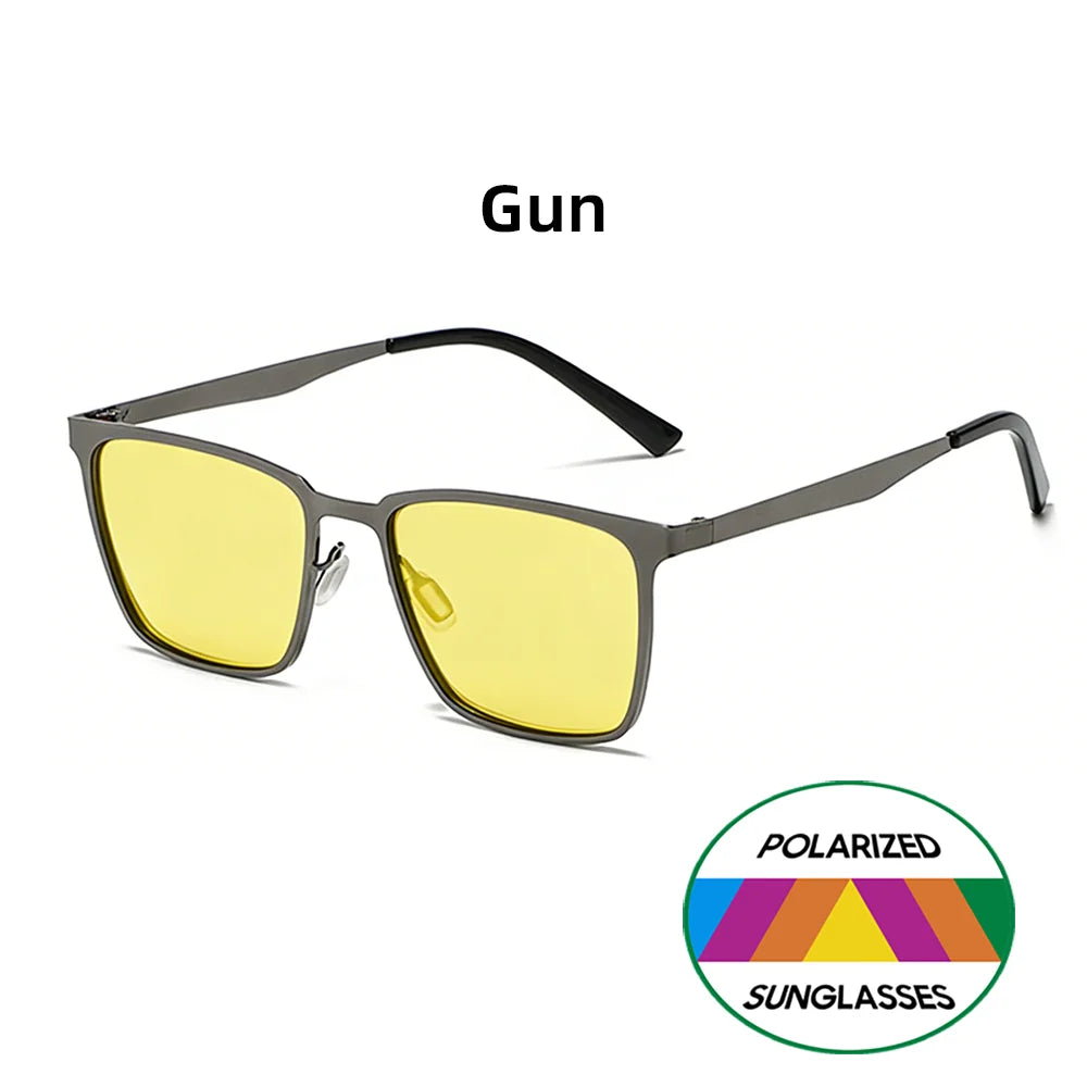 VIVIBEE Yellow Night Vision Glasses Metal Men Square Polarized Driving Lenses UV400 Sunglasses for Women 2026 Fishing Goggles