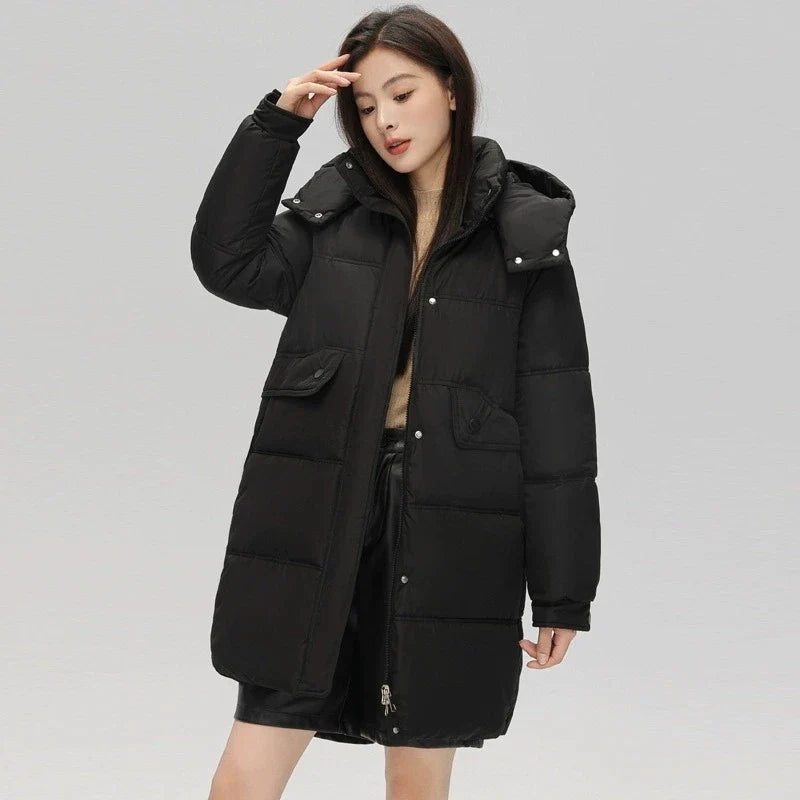 2025 New Women Warm Thicken Down Cotton Jacket Winter Women Long Cotton Coat Hooded Puffer Jacket Women Loose Plus Size Parkas