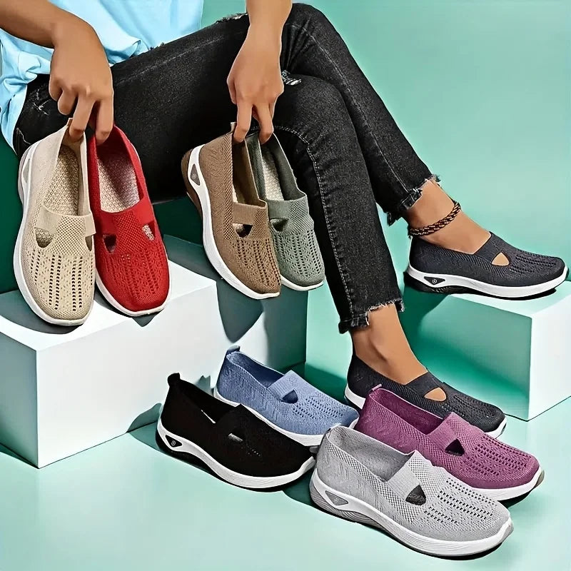 Womens Spring Summer Knit Slip On Sneakers Breathable Mesh Casual Shoes with Arch Support Machine Washable Multi Colors