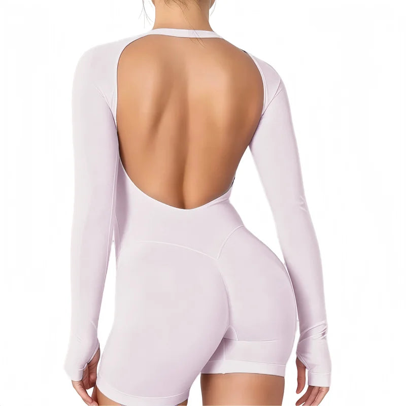 Women's Backless Long Sleeve Workout Jumpsuit