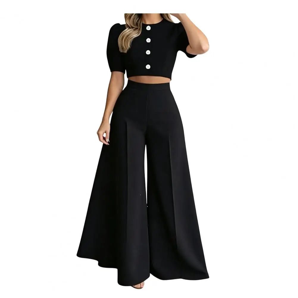 Women's Pant Sets 2 Piece Elegant Chic Short Crop Tops & Wide Leg Pants Two Piece Outfits Trouser Suits Woman Clothes